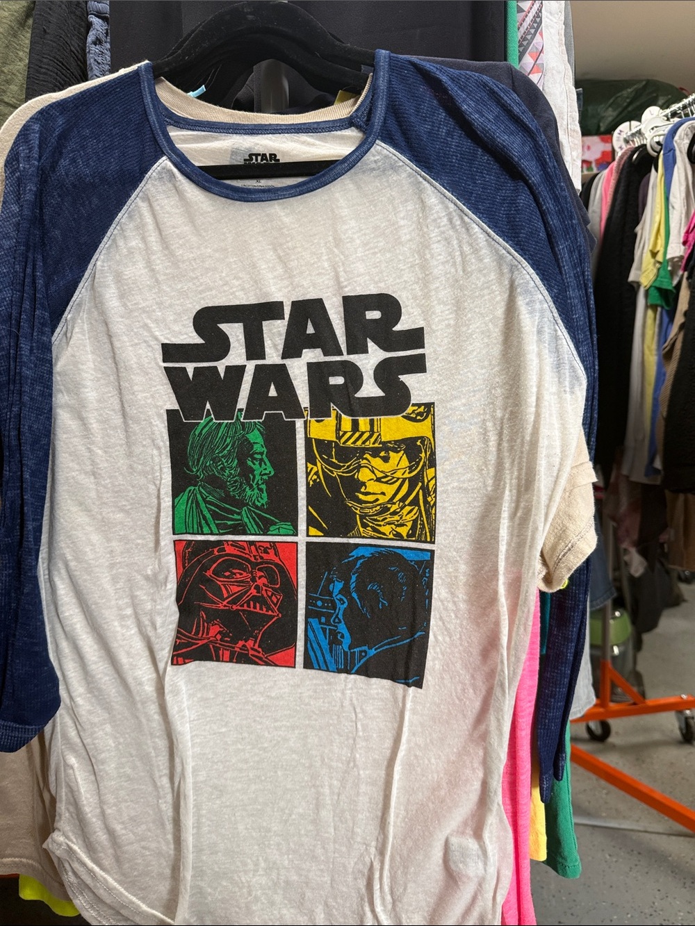 Star Wars Raglan Tee in White and Blue with Multicolor Character Panels